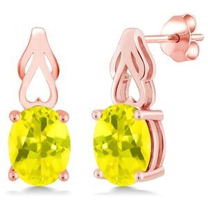 18K Rose Gold 925 with 3.60Cttw Canary Mystic Topaz Oval Post Back Drop Earrings